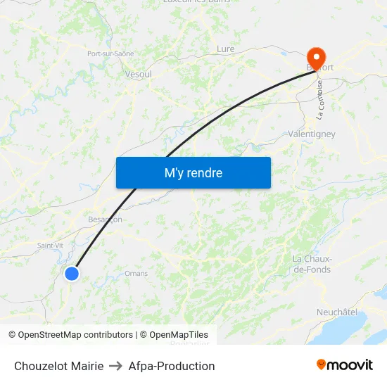 Chouzelot Mairie to Afpa-Production map