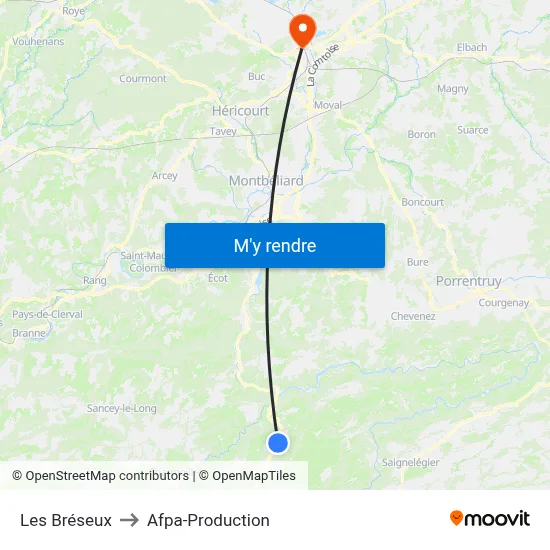 Les Bréseux to Afpa-Production map