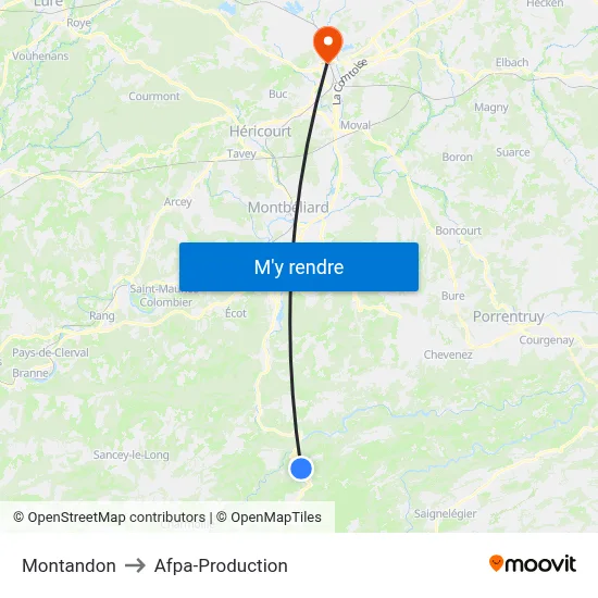 Montandon to Afpa-Production map