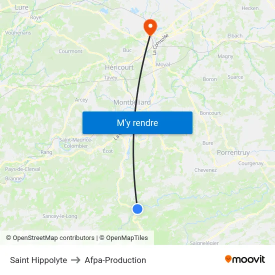 Saint Hippolyte to Afpa-Production map