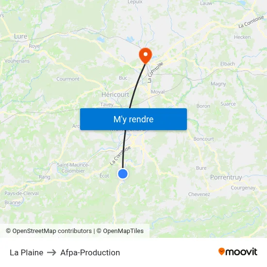 La Plaine to Afpa-Production map