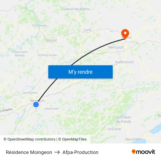 Résidence Moingeon to Afpa-Production map
