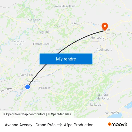 Avanne-Aveney - Grand Prés to Afpa-Production map