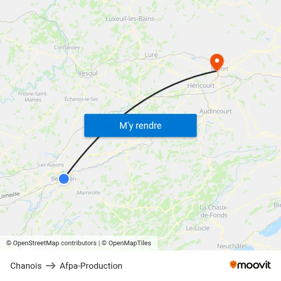 Chanois to Afpa-Production map