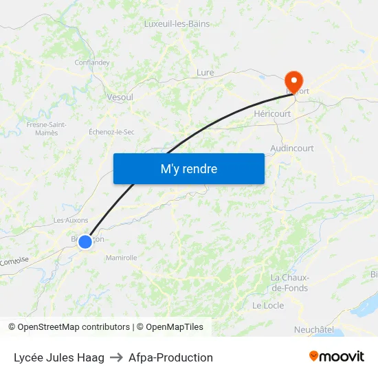 Lycée Jules Haag to Afpa-Production map