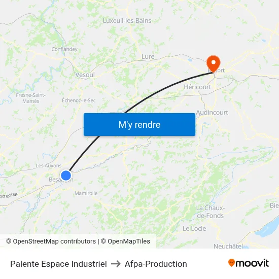 Palente Espace Industriel to Afpa-Production map
