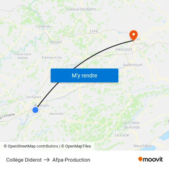 Collège Diderot to Afpa-Production map