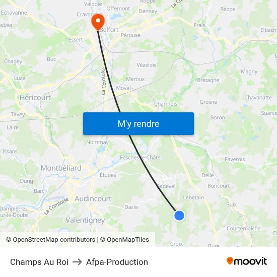 Champs Au Roi to Afpa-Production map