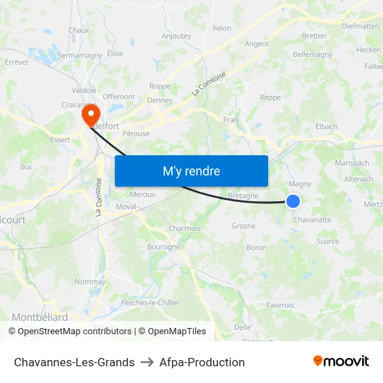Chavannes-Les-Grands to Afpa-Production map