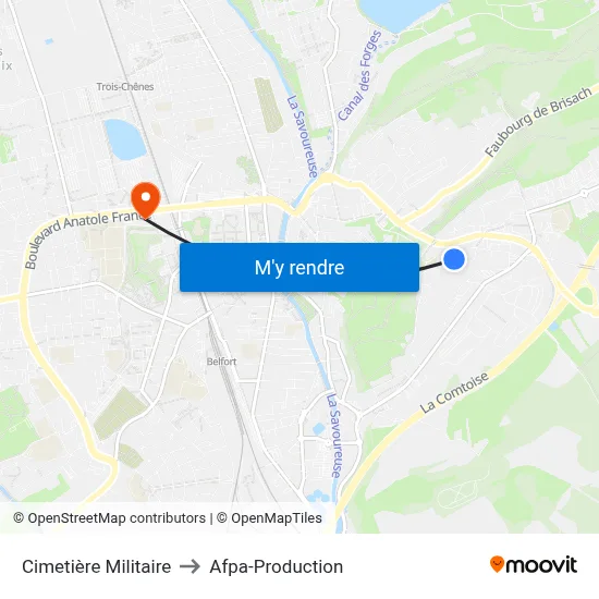 Cimetière Militaire to Afpa-Production map