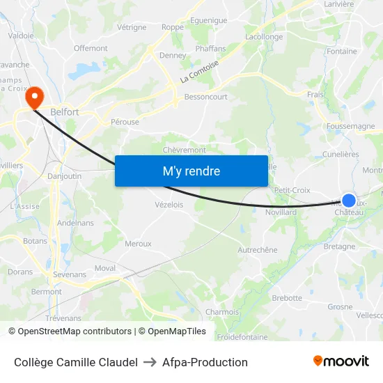 Collège Camille Claudel to Afpa-Production map