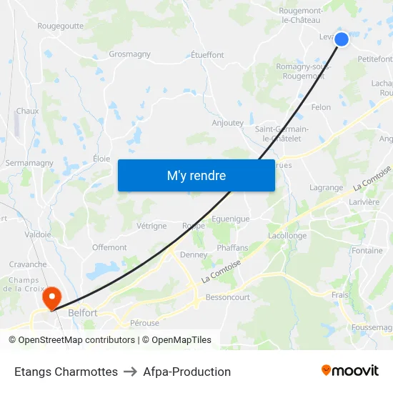 Etangs Charmottes to Afpa-Production map