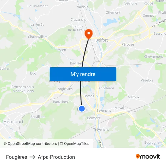 Fougères to Afpa-Production map