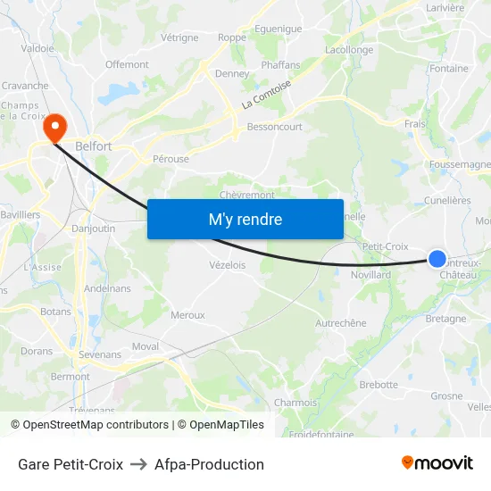 Gare Petit-Croix to Afpa-Production map