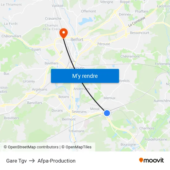 Gare Tgv to Afpa-Production map