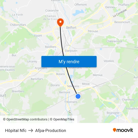 Hôpital Nfc to Afpa-Production map