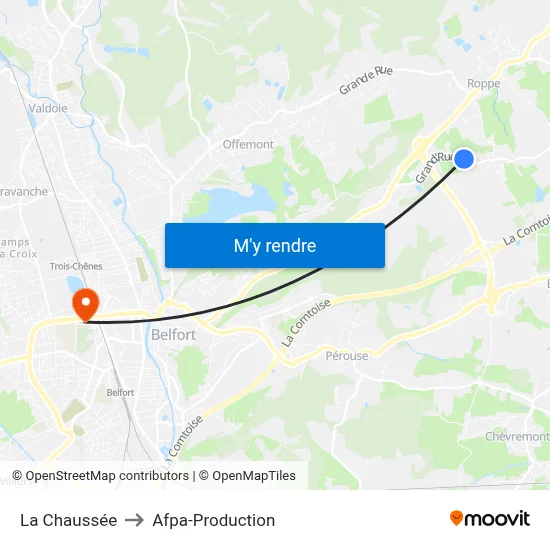 La Chaussée to Afpa-Production map