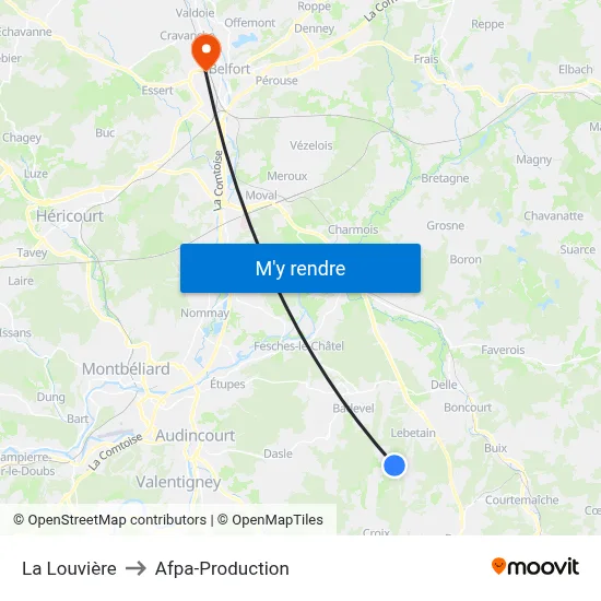 La Louvière to Afpa-Production map