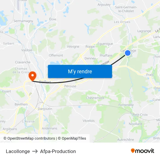 Lacollonge to Afpa-Production map