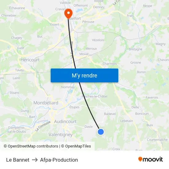 Le Bannet to Afpa-Production map