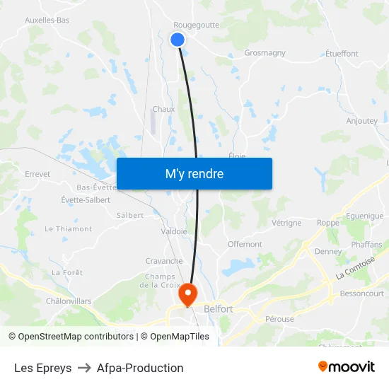 Les Epreys to Afpa-Production map