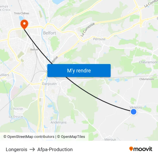 Longerois to Afpa-Production map
