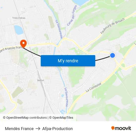 Mendès France to Afpa-Production map