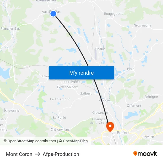 Mont Coron to Afpa-Production map