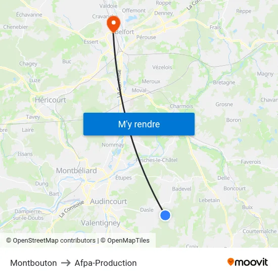 Montbouton to Afpa-Production map