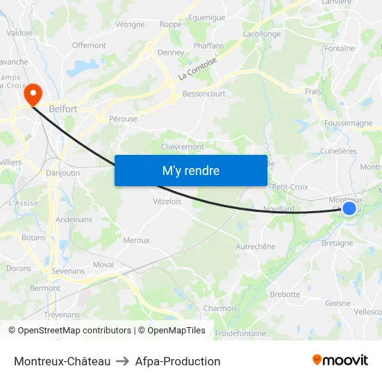 Montreux-Château to Afpa-Production map