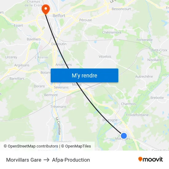 Morvillars Gare to Afpa-Production map