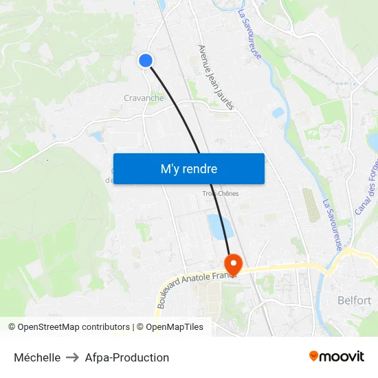 Méchelle to Afpa-Production map