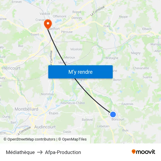 Médiathèque to Afpa-Production map
