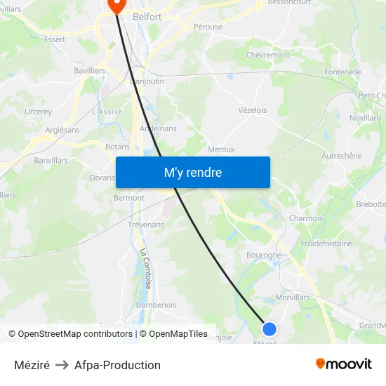 Méziré to Afpa-Production map
