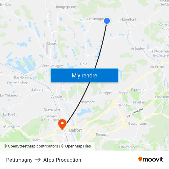 Petitmagny to Afpa-Production map