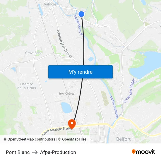 Pont Blanc to Afpa-Production map