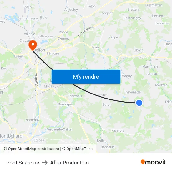 Pont Suarcine to Afpa-Production map