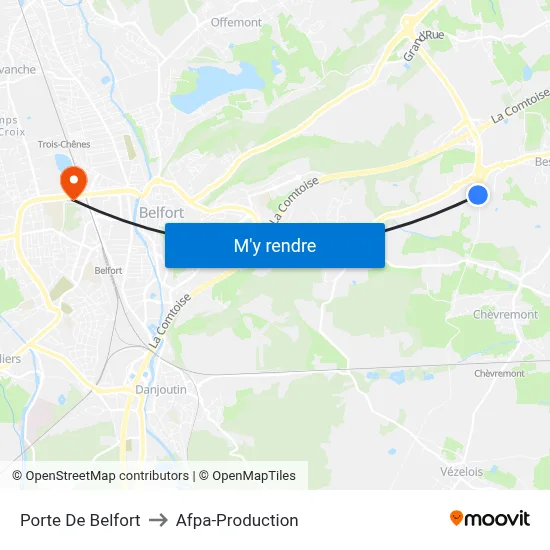 Porte De Belfort to Afpa-Production map