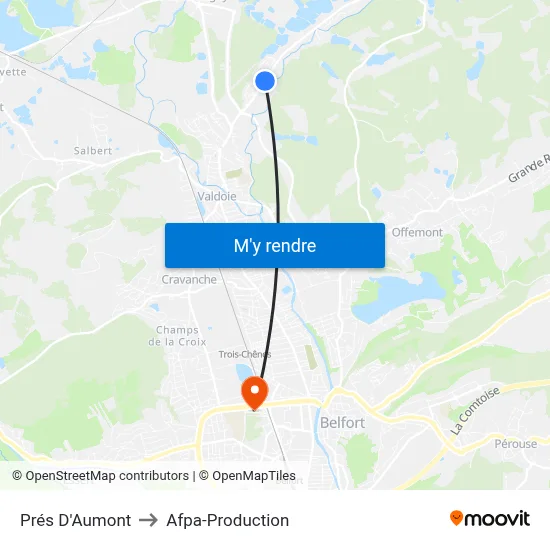 Prés D'Aumont to Afpa-Production map