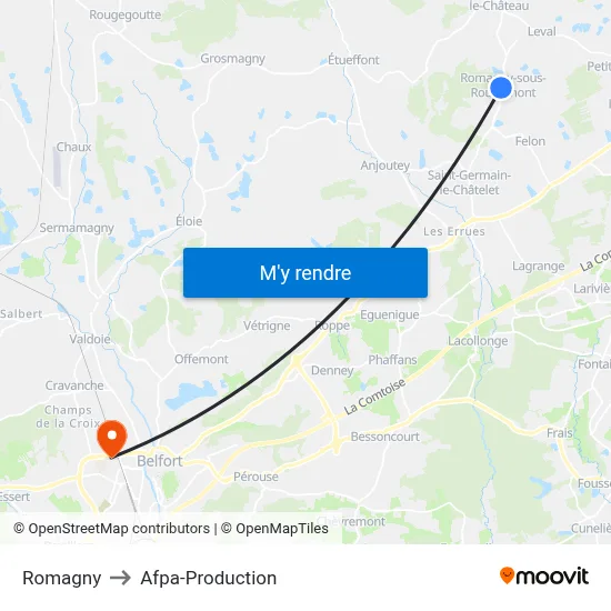 Romagny to Afpa-Production map