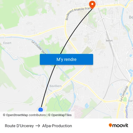 Route D'Urcerey to Afpa-Production map