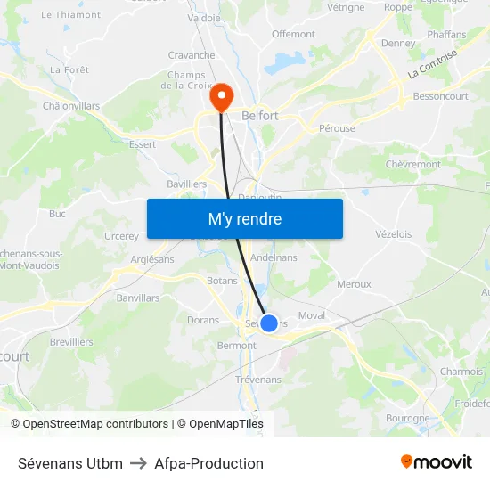 Sévenans Utbm to Afpa-Production map