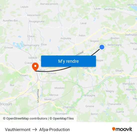 Vauthiermont to Afpa-Production map