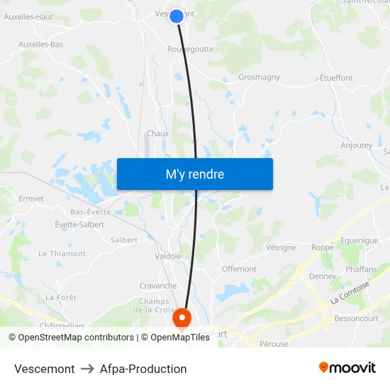 Vescemont to Afpa-Production map
