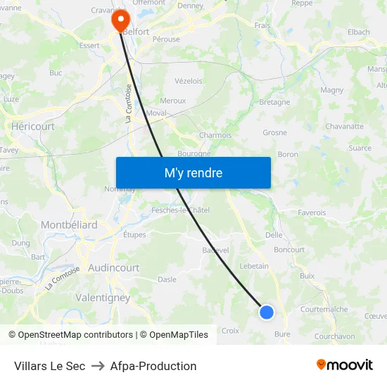 Villars Le Sec to Afpa-Production map