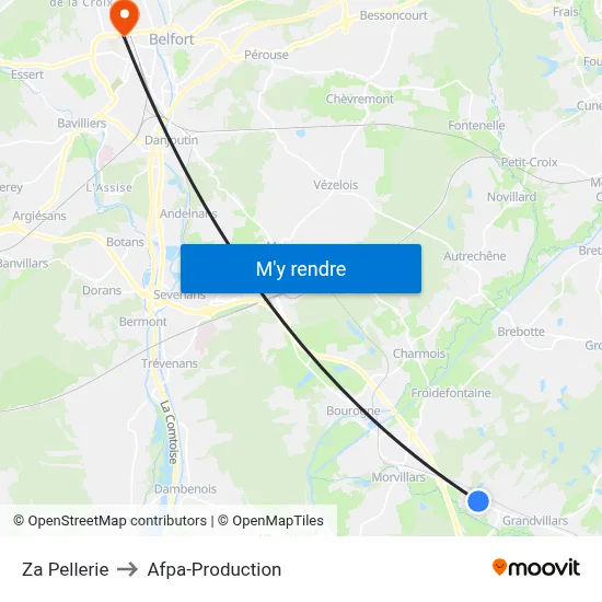 Za Pellerie to Afpa-Production map