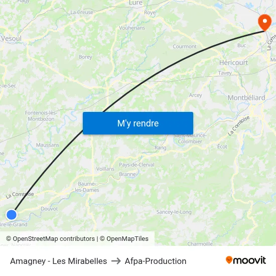 Amagney - Les Mirabelles to Afpa-Production map