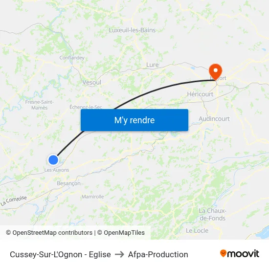 Cussey-Sur-L'Ognon - Eglise to Afpa-Production map