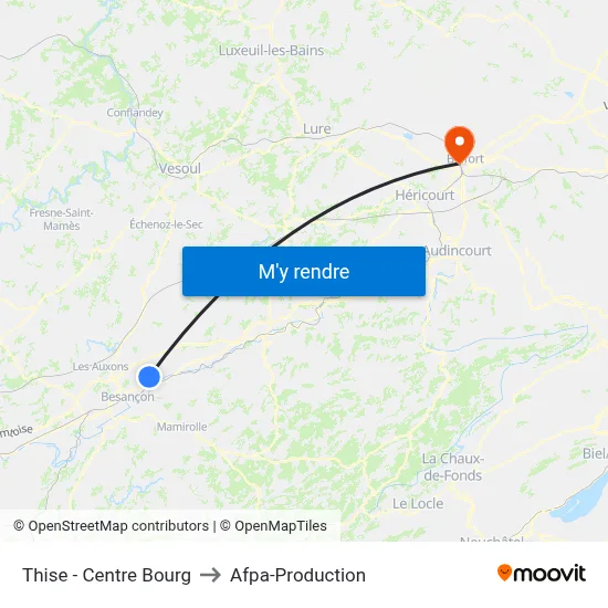 Thise - Centre Bourg to Afpa-Production map