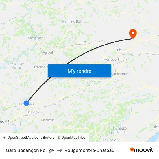 Gare Besançon Fc Tgv to Rougemont-le-Chateau map